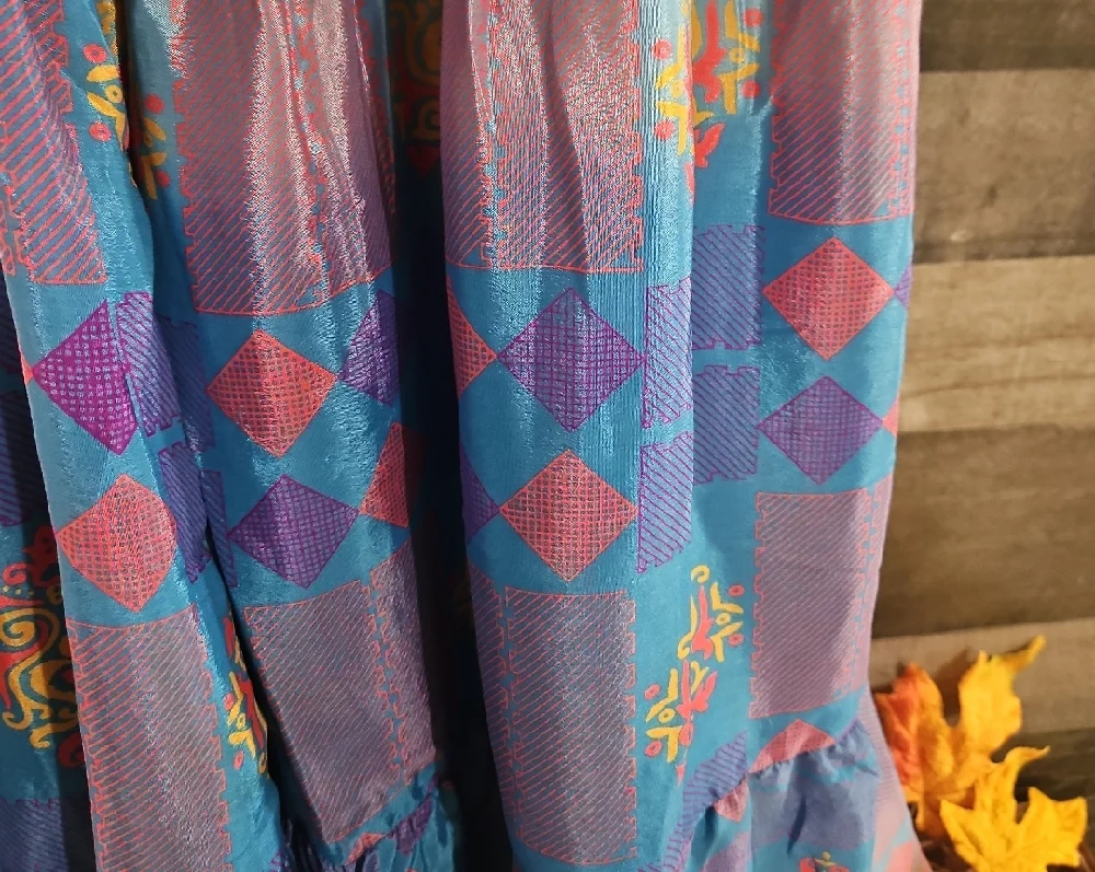 Purple/Blue Patterned Women's Silk Wide Pants fits up to a 3x - Picture 2 of 5